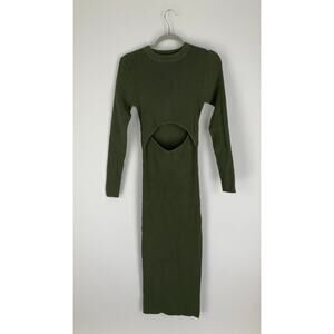 O. Vianca Ribbed Long Sleeve Cut Out Knit Maxi Dress Womens Size Large Green New